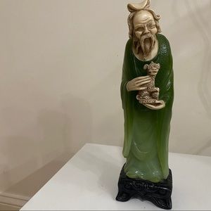 Vintage Chinese Carved Green Resin Figurine Statue of Chinese Elder